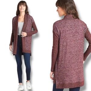GAP Softspun Heathered Burgundy Open Front Long Sleeve Cardigan Sz S